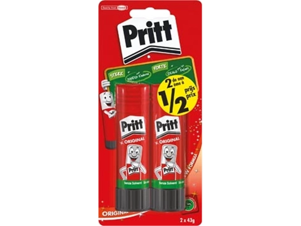 Een Pritt plakstift blister van 2 stuks van 43 g, 2de aan halve prijs koop je bij Muys Kantoor & Kado