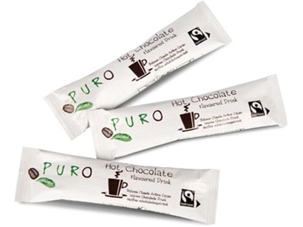 Een Puro cacao poedersticks fairtrade, 25 g, doos van 100 stuks koop je bij Muys Kantoor & Kado