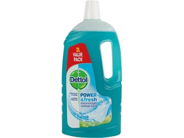 Een Dettol allesreiniger, katoenfris, fles van 2 l koop je bij Muys Kantoor & Kado