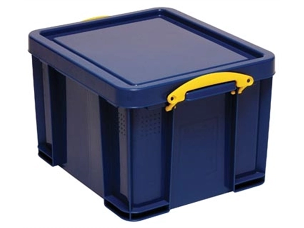 Een Really Useful Box opbergdoos 35 liter, donkerblauw met gele handvaten koop je bij best4office