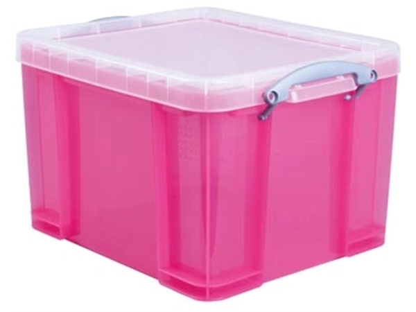 Een Really Useful Box opbergdoos 35 liter, transparant, helroze koop je bij Muys Kantoor & Kado