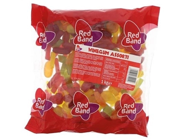 Een Red Band winegum, zak van 1 kg, assortiment koop je bij Muys Kantoor & Kado