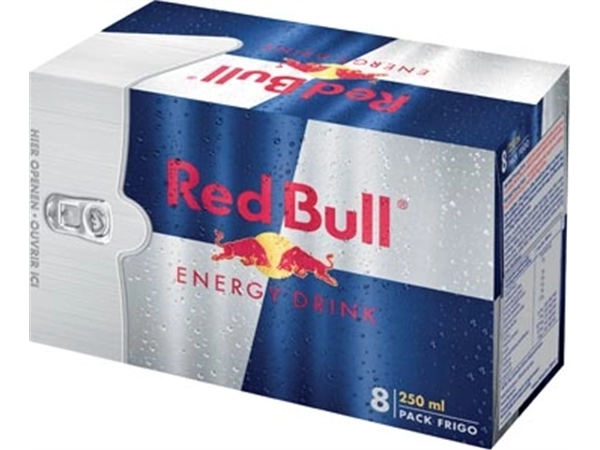 Een Red Bull energiedrank, regular, blik van 25 cl, pak van 8 stuks koop je bij Muys Kantoor & Kado