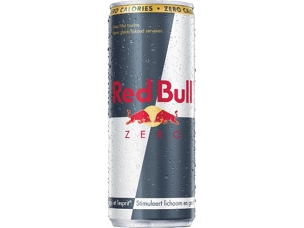 Een Red Bull energiedrank, zero, blik van 25 cl, pak van 4 stuks koop je bij Muys Kantoor & Kado