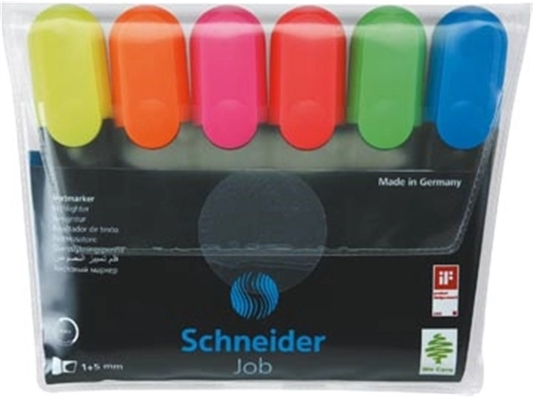 Een Schneider markeerstift Job 150, etui van 6 stuks in geassorteerde kleuren koop je bij Muys Kantoor & Kado