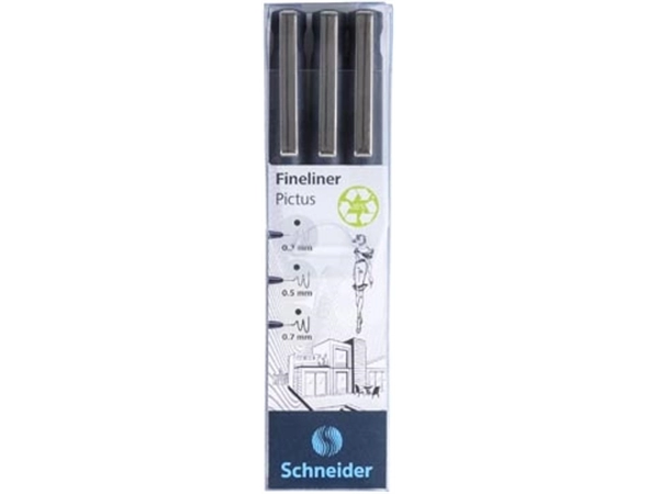 Een Schneider fineliner Pictus, etui van 3 stuks, zwart koop je bij Muys Kantoor & Kado