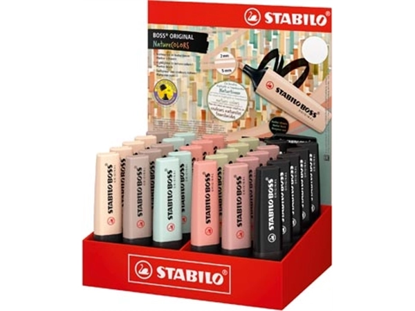 Een STABILO BOSS ORIGINAL NatureCOLORS markeerstift, display van 30 stuks in geassorteerde kleuren koop je bij Muys Kantoor & Kado