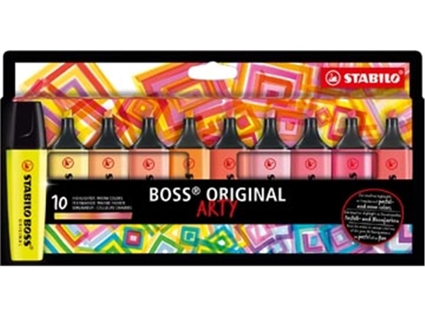 Een STABILO BOSS ORIGINAL markeerstift Arty, kartonnen etui van 10 stuks in geassorteerde kleuren koop je bij Muys Kantoor & Kado