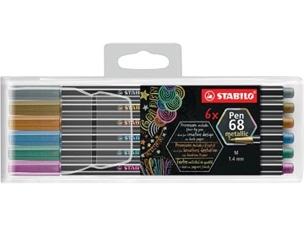 Een STABILO Pen 68 metallic viltstift, 6 kleuren, etui van 6 stuks koop je bij best4office