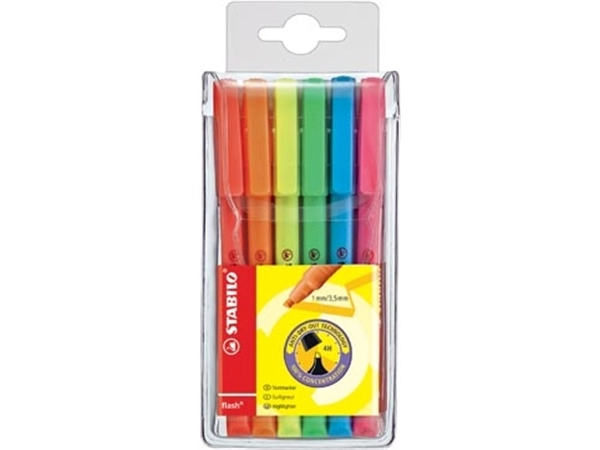 Een STABILO flash markeerstift, etui van 6 stuks in geassorteerde kleuren koop je bij Muys Kantoor & Kado