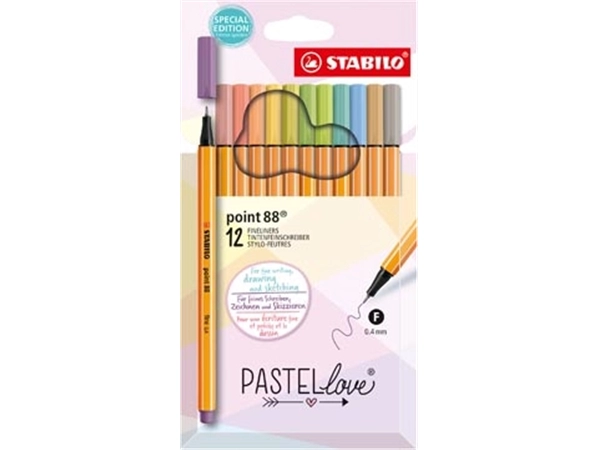 Een STABILO point 88 fineliner, pastel, etui van 12 stuks, assorti koop je bij Muys Kantoor & Kado