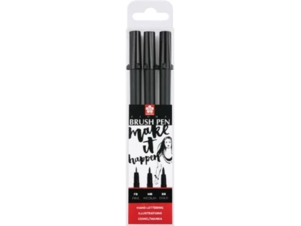 Een Sakura brushpen Pigma Brush, etui van 3 stuks, zwart koop je bij best4office