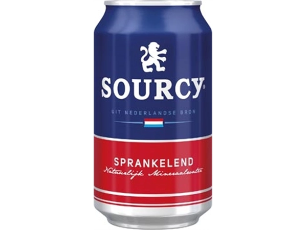 Een Sourcy mineraalwater, licht bruisend, blik van 33 cl, pak van 24 stuks, rood koop je bij Muys Kantoor & Kado