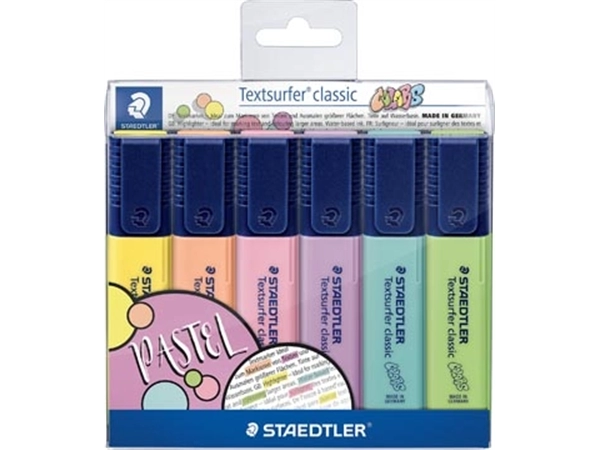 Een Staedtler Markeerstift Textsurfer Classic, pastel kleuren, etui van 6 stuks koop je bij Muys Kantoor & Kado