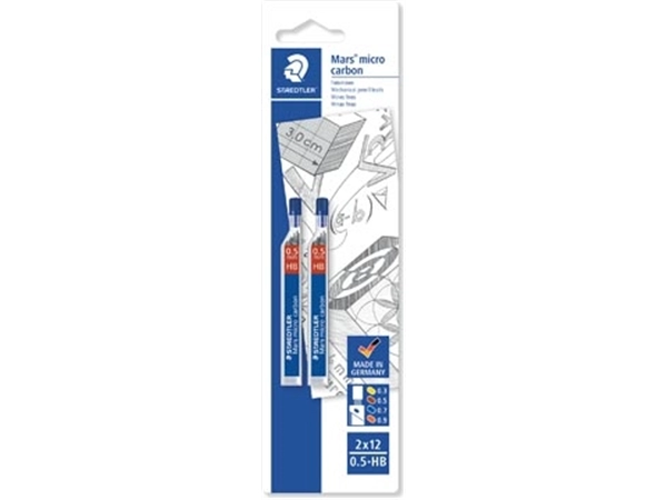 Een Staedtler Mars micro potloodstiften, 0,5 mm, HB, blister van 2 etuis van 12 stuks koop je bij Muys Kantoor & Kado