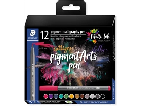 Een Staedtler Pigment Arts brush pen Calligraphy, etui van 12 stuks, assorti koop je bij best4office