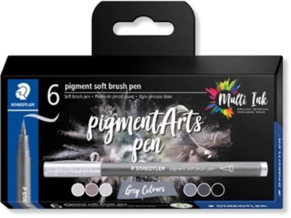 Een Staedtler Pigment Arts soft brush pen, etui van 6 stuks, grijstinten koop je bij best4office