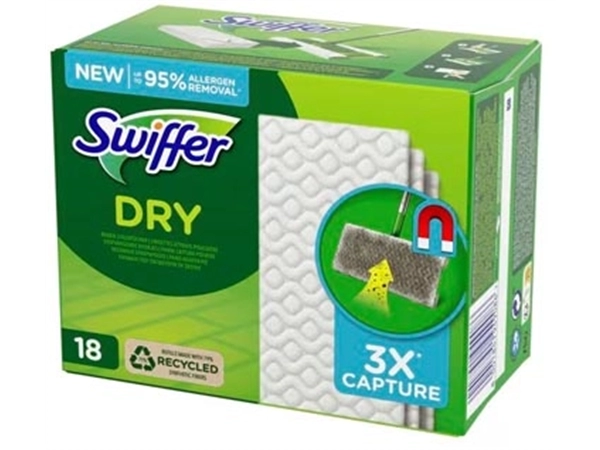 Een Swiffer Dry navulling, pak van 18 stuks koop je bij Muys Kantoor & Kado