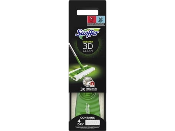 Een Swiffer vloerreiniger 3D Clean starterkit, met 4 droge en 2 vochtige stofdoekjes koop je bij Muys Kantoor & Kado