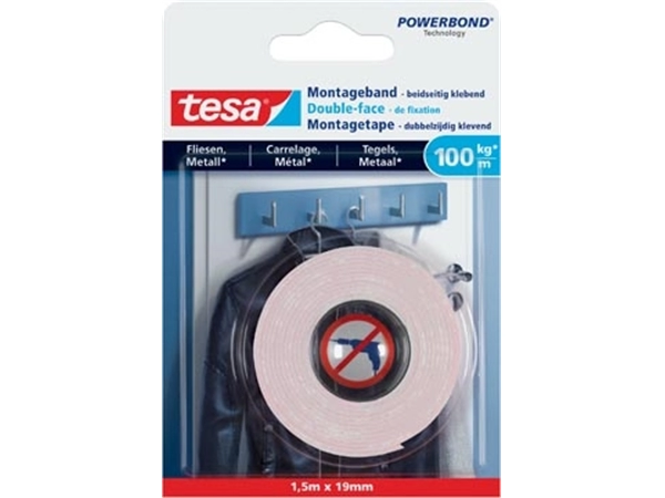 Een Tesa Powerbond montagetape Tegels en Metaal, 19 mm x 1,5 m koop je bij Muys Kantoor & Kado