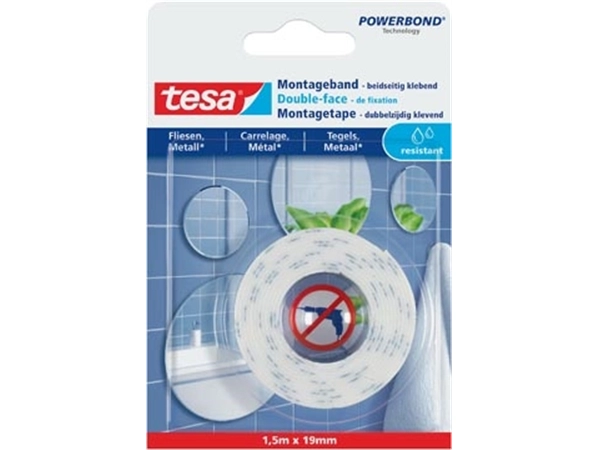 Een Tesa Powerbond montagetape Waterproof, 19 mm x 1,5 m koop je bij Muys Kantoor & Kado