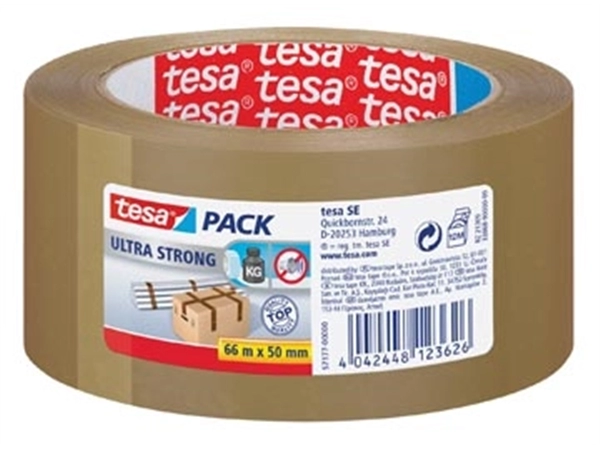 Een Tesapack Ultra Strong, ft 50 mm x 66 m, PVC, bruin koop je bij Muys Kantoor & Kado