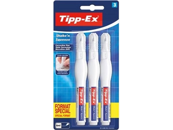 Een Tipp-Ex correctiepen Shake 'n Squeeze, blister van 3 stuks, special format koop je bij Muys Kantoor & Kado