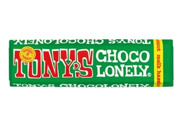 Een Tony's Chocolonely chocoladereep, 47g, hazelnoot koop je bij Muys Kantoor & Kado