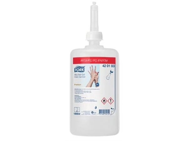 Een Tork alcohol gel voor handdesinfectie, systeem S1, flacon van 1 liter koop je bij best4office