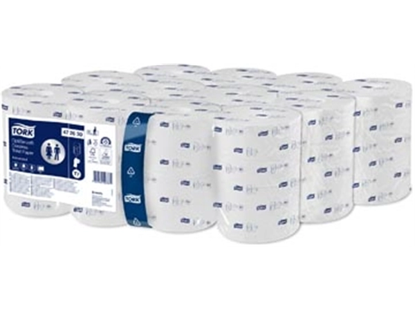 Een Tork papier toilette Optiserve Coreless, 2-laags, 820 vellen, systeem T7, wit, pak van 24 rollen koop je bij Muys Kantoor & Kado