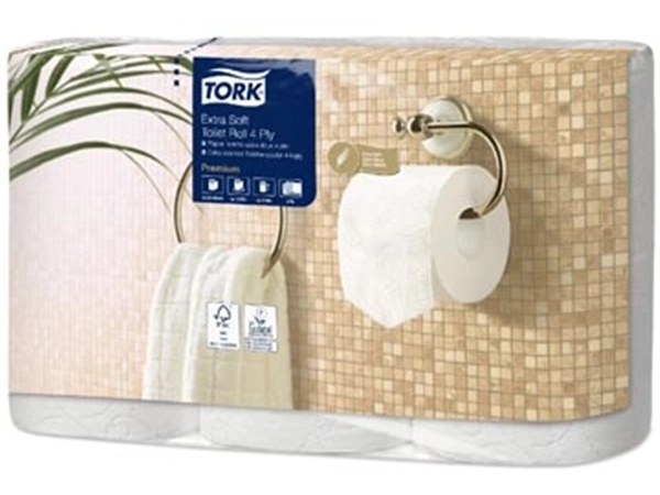 Een Tork toiletpapier Extra Soft, 4-laags, systeem T4, pak van 6 rollen koop je bij Muys Kantoor & Kado