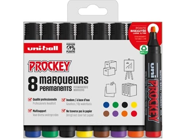 Een Uni-ball permanent marker Prockey PM-126, etui van 8 stuks, assorti koop je bij Muys Kantoor & Kado