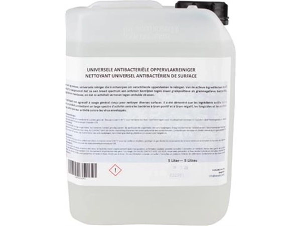 Een Universele antibacteriële oppervlaktereiniger, bidon van 5 liter koop je bij Muys Kantoor & Kado