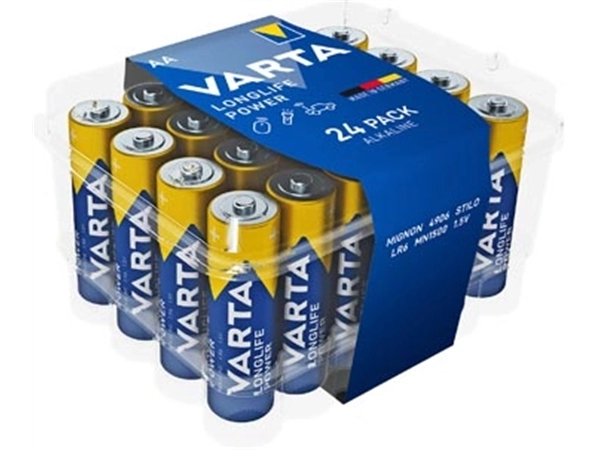 Een Varta batterij Longlife Power AA, pak van 24 stuks koop je bij Muys Kantoor & Kado