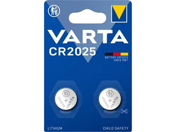 Een Varta knoopcel Lithium CR2025, blister van 2 stuks koop je bij Muys Kantoor & Kado