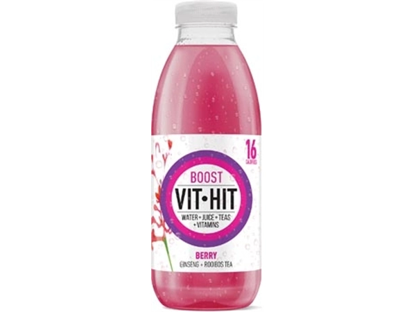 Een Vit Hit vitaminedrank Boost, flesje van 50 cl, pak van 12 stuks koop je bij Muys Kantoor & Kado