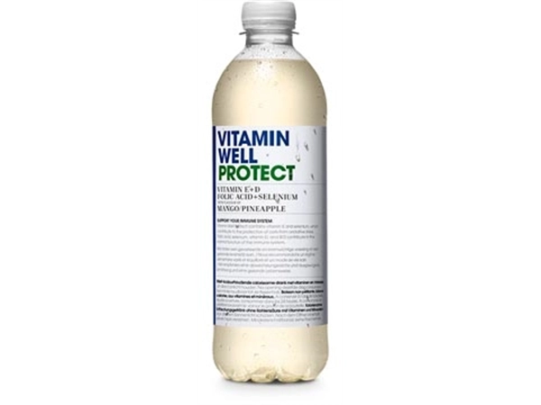 Een Vitamin Well vitaminewater Protect (Mango & Ananas), flesje van 0,5 L, pak van 12 koop je bij Muys Kantoor & Kado