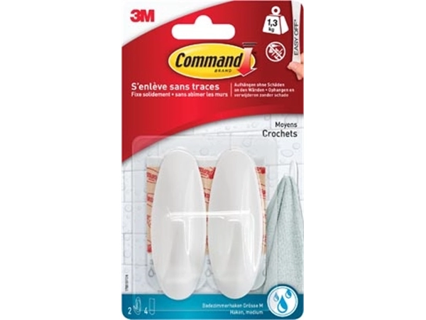 Een Command decohaak, medium, draagvermogen 1,4 kg, wit, waterbestendig, blister van 2 stuks koop je bij best4office