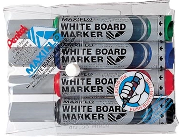 Een Whiteboardmarker Maxiflo set van 4 kleuren (blauw, rood, groen en zwart) koop je bij Muys Kantoor & Kado