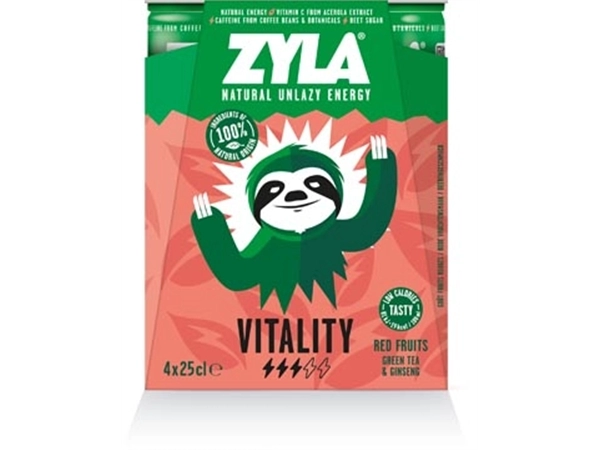 Een Zyla energiedrank Vitality, rode vruchten, blik van 25 cl, pak van 4 stuks koop je bij Muys Kantoor & Kado