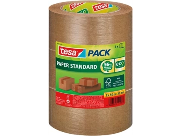 Een tesa verpakkingsplakband Paper Standard, ft 50 mm x 50 m, pak van 3 stuks koop je bij Muys Kantoor & Kado