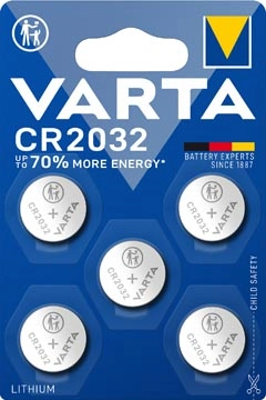 Een Varta knoopcel Lithium CR2032, blister van 5 stuks koop je bij Muys Kantoor & Kado