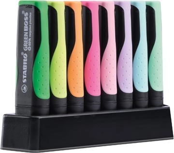 Een STABILO GREENBOSS PASTEL markeerstift, deskset van 8 stuks in geassorterde kleuren koop je bij Muys Kantoor & Kado