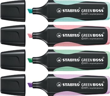 Een STABILO GREENBOSS PASTEL markeerstift, blister van 4 stuks in geassorteerde kleuren koop je bij Muys Kantoor & Kado