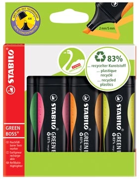 Een STABILO GREENBOSS markeerstift, blister van 4 stuks in geassorteerde kleuren koop je bij Muys Kantoor & Kado