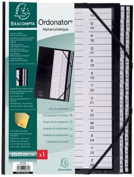 Een Exacompta sorteermap Ordonator met harde kaft, bedrukte alfabetische ruiters, 26 vakken, zwart koop je bij best4office