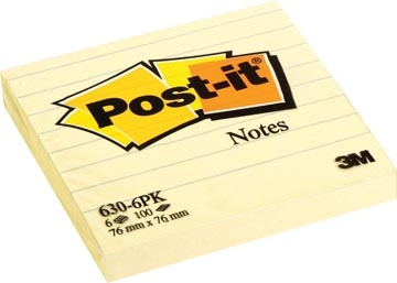 Een Post-it Notes, ft 76 x 76 mm, geel, gelijnd, blok van 100 vel koop je bij Muys Kantoor & Kado