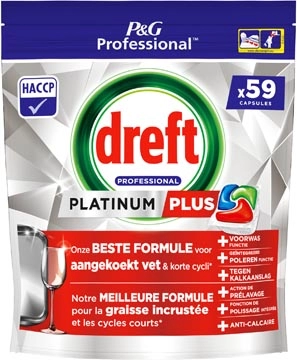 Een Dreft vaatwasmiddel Platinum Plus Regular, pak van 59 capsules koop je bij Muys Kantoor & Kado