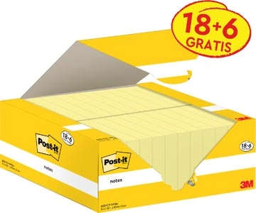 Een Post-it Notes, 100 vel, ft 38 x 51 mm, kanariegeel (canary yellow), 18 blokken + 6 GRATIS koop je bij Muys Kantoor & Kado