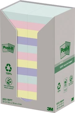 Een Post-it recycled notes Nature, 100 vel, ft 38 x 51 mm, pak van 24 blokken, geassorteerde kleuren koop je bij Muys Kantoor & Kado